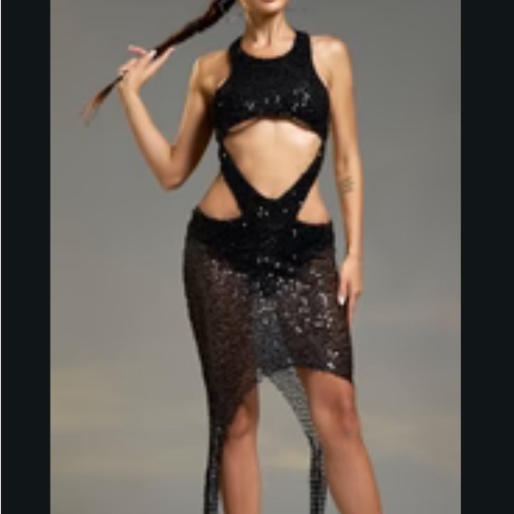 Black Sequin Dress Cutout
